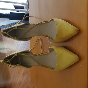 Aldo Yellow Suede Ankle Tie Heels